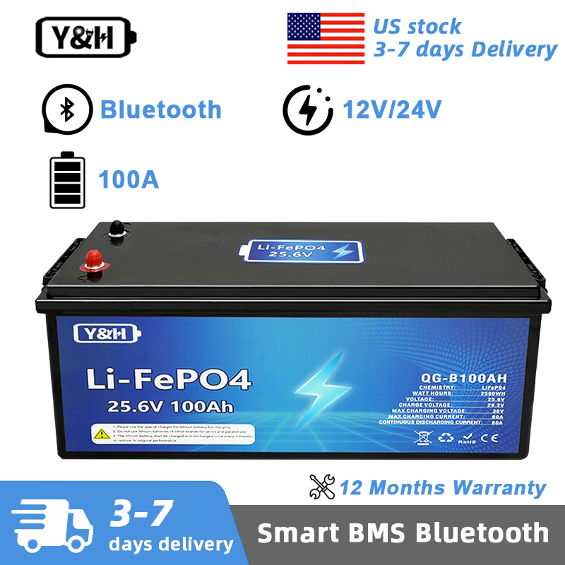 Lifepo4 12V 100Ah Bms Bluetooth - 【現地配送】Y&H 12V 24V 100Ah LiFePO4バッテリー Bluetooth内蔵BMSグレードAリチウムバッテリー
